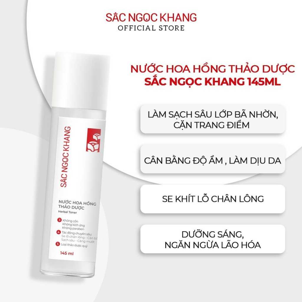 Nước Hoa Hồng Sắc Ngọc Khang 145ml chiết suất từ 5 loại thảo dược thiên nhiên giúp làm cân bằng da, se khít lỗ chân lông