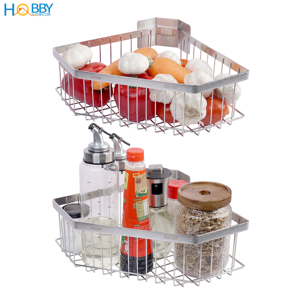 Kệ góc để gia vị góc bếp HOBBY Home Decor KGT dán tường gạch men loại Inox 304 - nhiều tầng tùy chọn