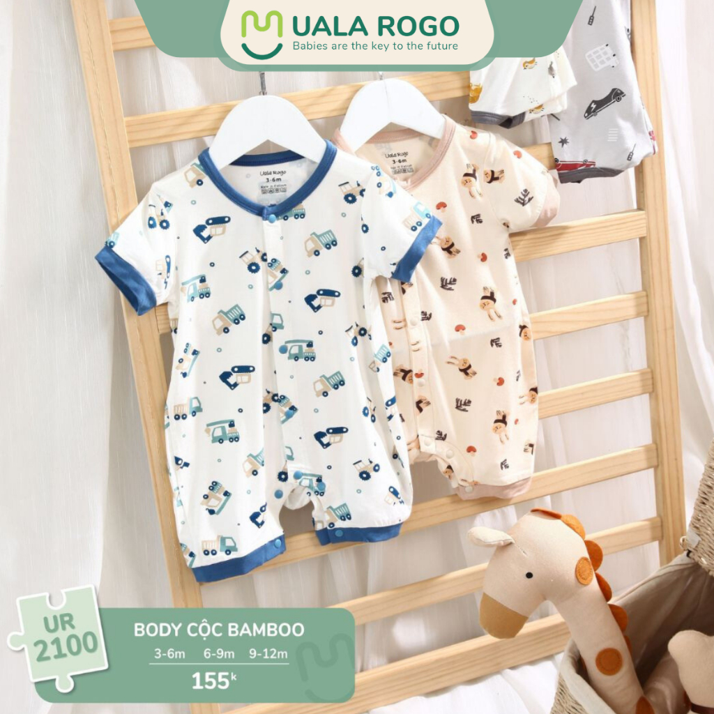 Bodysuit cho bé Ualarogo 3-12 tháng cộc tay vải sợi tre BAMBOO cúc giữa mềm mại thoáng mát co giãn 2100