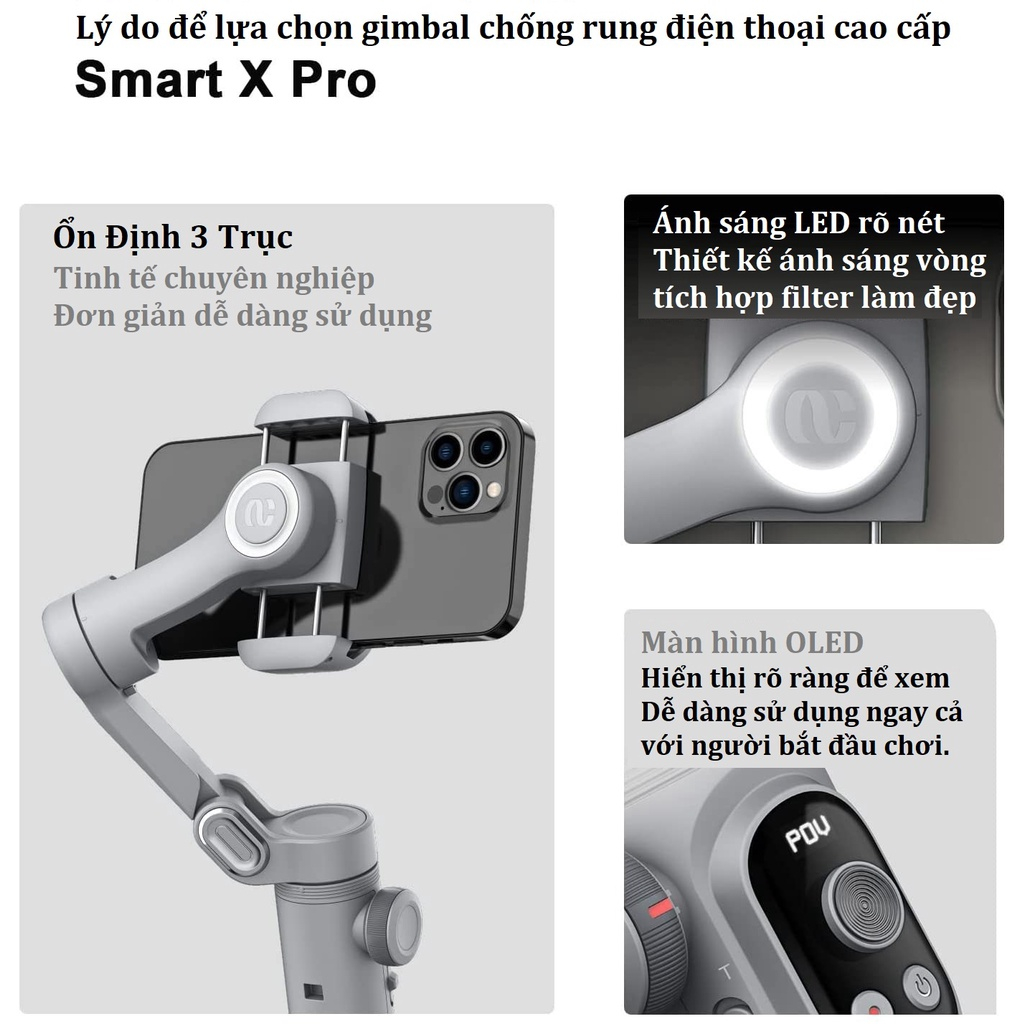 Gimbal chống rung điện thoại AOCHUAN Smart X Pro, Tay cầm chống rung quay phim, Gymbal điện thȯại cao cấp chính hãng