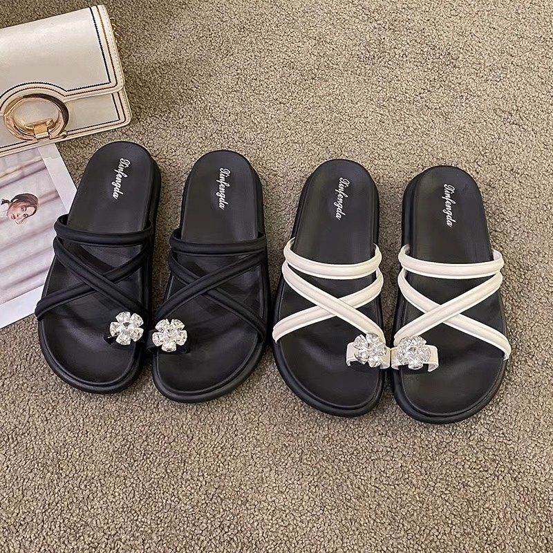 Dép Nữ, Dép Bánh Mỳ Cao 4cm, Dép Nữ QUAI CHÉO Đính đá siêu hot