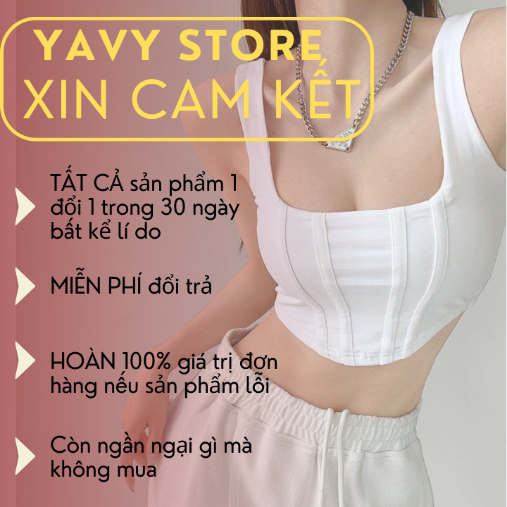 Áo ba lỗ nữ, Áo croptop nữ kiểu ôm body croset YAVY 2 dây cổ vuông, vạt nhọn 100% cotton mềm mại, co giãn 4 chiều AO001 | BigBuy360 - bigbuy360.vn