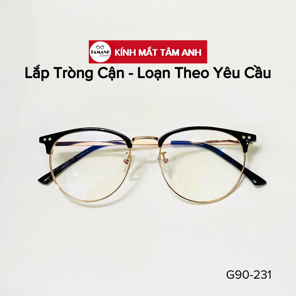 Gọng kính nam nữ càng kim loại TAMANHEYEWEAR  nhựa dẻo viền mí nhựa cầu kim loại dáng tròn trẻ năng động