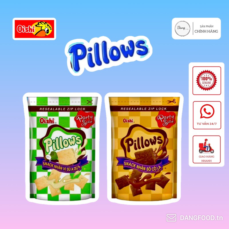 Snack Pillows Oishi 45gr - Kích Cỡ To Giá Cực Rẻ - Dễ Dàng Với 2 Vị Quốc Dân : Sữa Dừa - Socola ( Hình Ảnh Minh Họa )