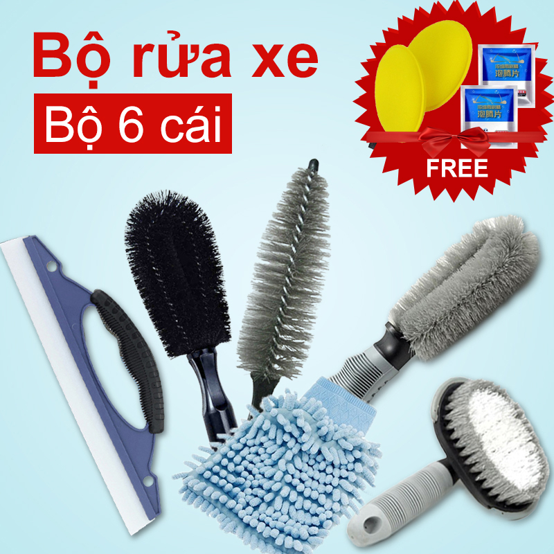 [HCM] [Bộ 6 cái] Bộ Dụng Cụ Rửa Xe Ô tô Và Xe Máy - Miễn phí 4 món quà