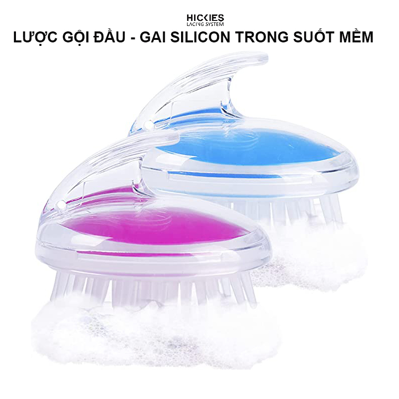 Lược gội, massage giúp giảm rụng tóc, chăm sóc tóc,bằng nhựa, gai lược bằng silicon trong suốt - hickies lacing system