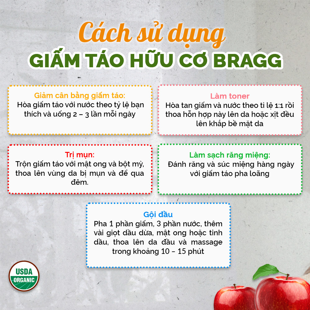Combo 2 chai giấm táo hữu cơ Bragg chai 946ml hoặc 473ml (không tẩy trắng và giữ nguyên con giấm cái)