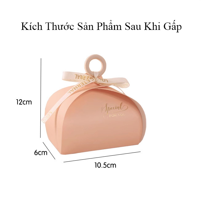 Hộp đựng quà, đựng kẹo đính vòng gỗ thắt nơ phong cách châu âu kích thước 10.5 x 6 x 8cm