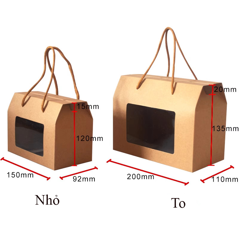 Túi đựng quà tặng giấy kraft 20x15x11cm 1 mặt trong suốt