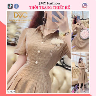 V3824 Váy sơ mi nâu công sở [Dolce Viva Colection (DVC)] váy đầm xếp ly xoè dài tiểu thư nữ tính