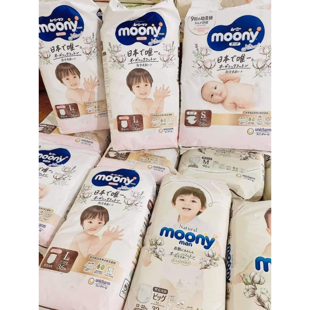 Tã/Bỉm MOONY NATURAL Nội Địa Nhật Bông Organic Dán/Quần Đủ Size