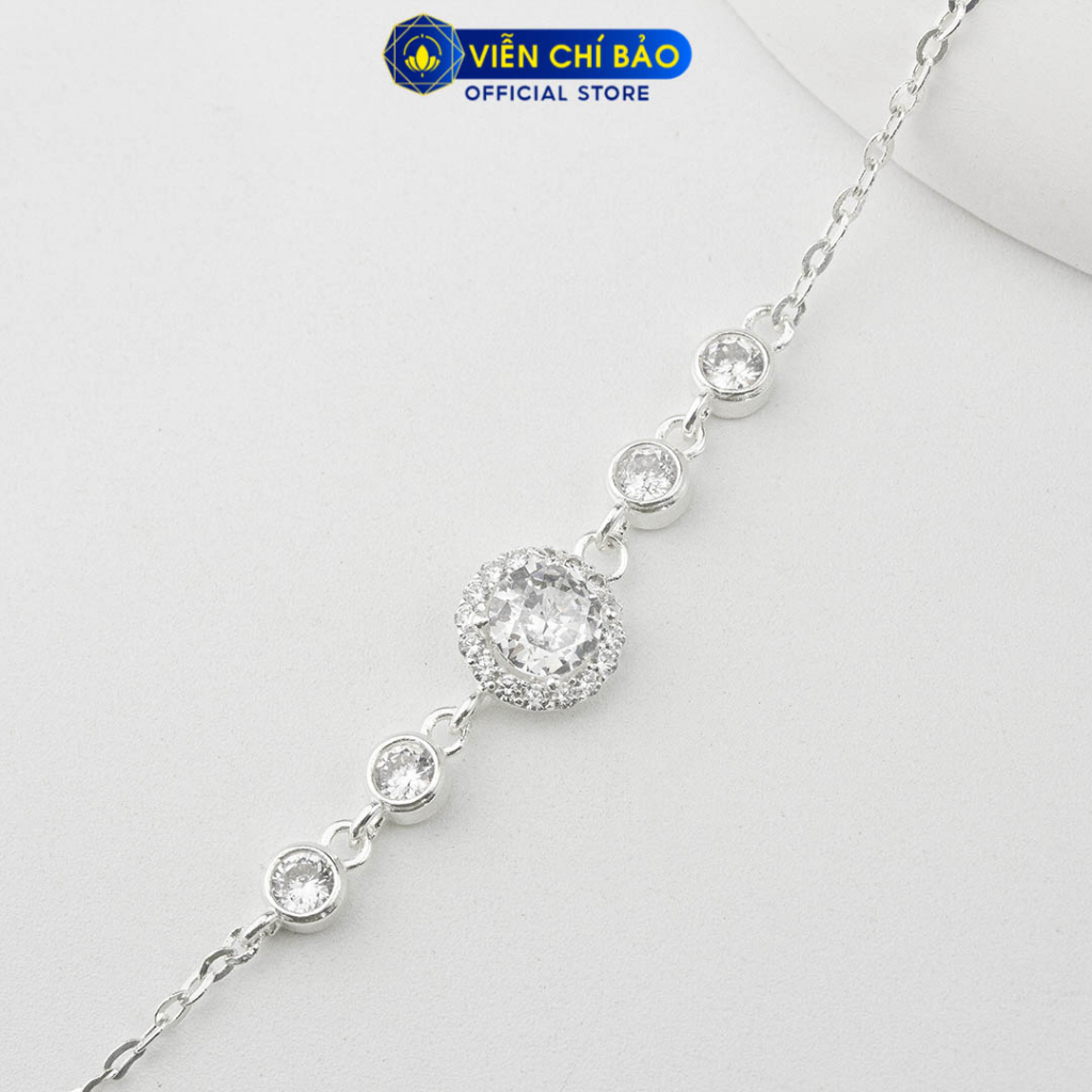 Lắc tay bạc nữ tròn đá trắng chất liệu bạc 925 thời trang phụ kiện trang sức Viễn Chí Bảo L400006