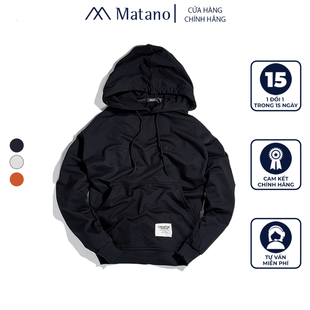 Áo Khoác Hoodie Nam Sports Elegant MATANO AK011 có nón chất vải terry 100% cotton thấm mồ hôi, thoáng mát, form loose
