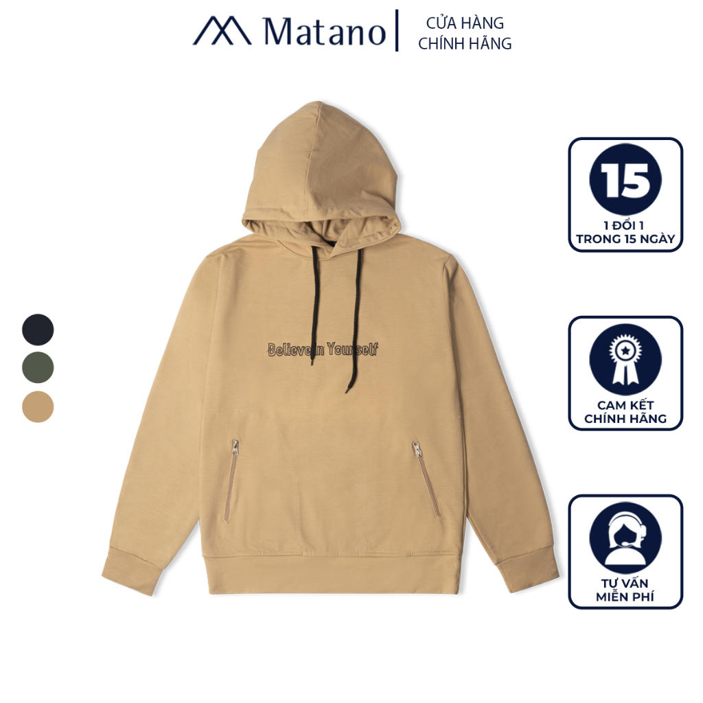 Áo Hoodie Nam Believe MATANO AK012 kiểu dáng thể thao, thêu chữ, túi áo mổ âm đẹp, chất lông cừu mềm mại, thấm mồ hôi