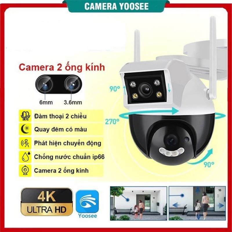 Camera IP YOOSEE Ngoài trời 2 mắt 4.0MP Góc rộng, siêu nét - Quay đêm có màu, đàm thoại 2 chiều