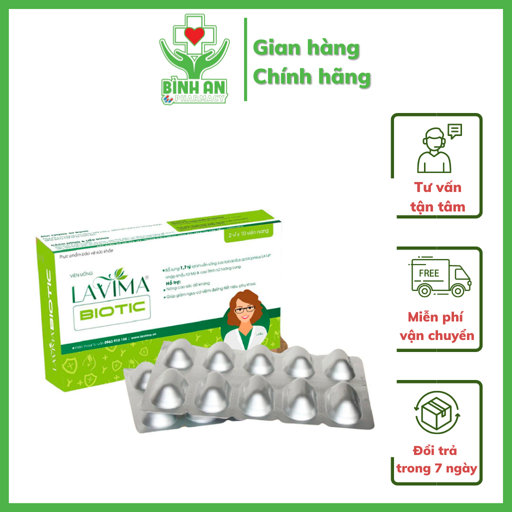 Viên uống Lavima Biotic - Giúp bổ sung men vi sinh cho vùng kín - Hộp 20 viên - NT Bình an