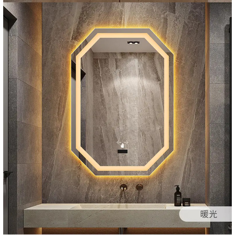 Gương Treo Tường, Gương Nhà Tắm Đèn Led Cảm Biến Hình Lục Giác Hiện Đại