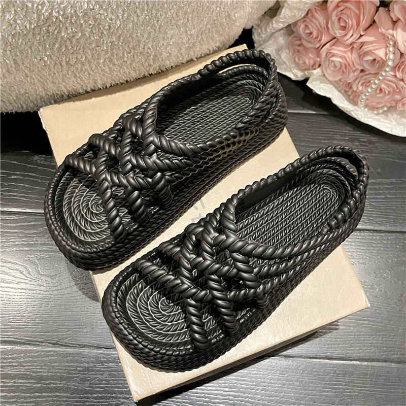 Giày sandal nữ quai sợi dây thừng đế cao 5cm chất liệu nhựa EVA cao cấp