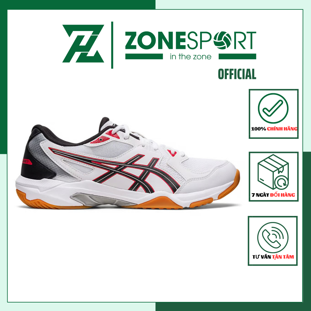 Giày Asics Gel Rocket 10 Trắng Viền Đỏ - Giày Bóng Chuyền, Cầu Lông, Tennis đế đệm gel hấp thụ sốc, đàn hồi, êm chân
