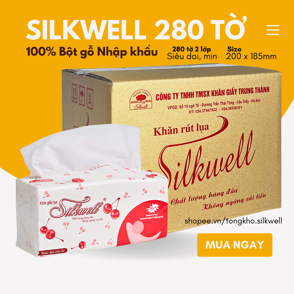 Thùng 9 gói khăn giấy ăn khổ lớn Silkwell giấy rút lụa chính hãng 280 tờ/gói siêu rẻ