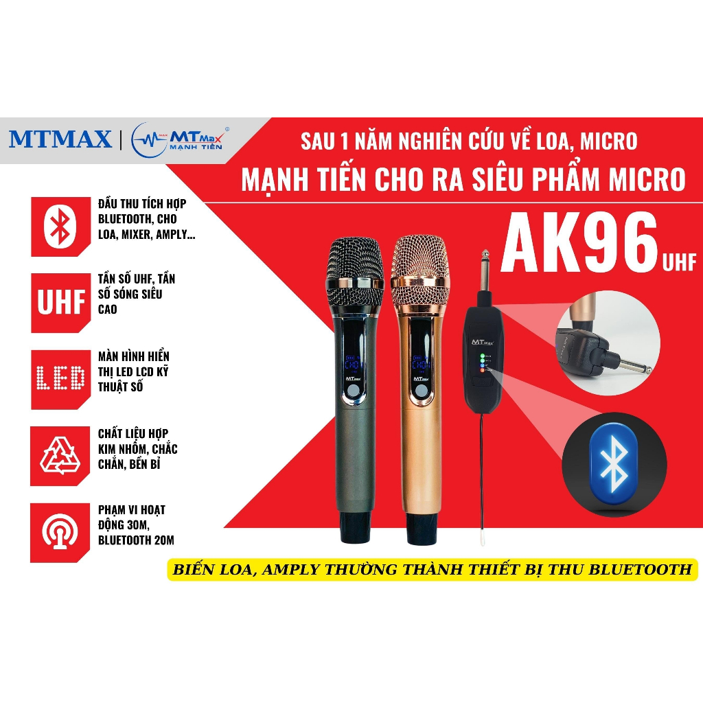 Micro Đa Năng Tích Hợp Bluetooth MTMAX AK96 Cao Cấp – Biến Loa Amply Thường Thành Thiết Bị Bluetooth Thông Minh