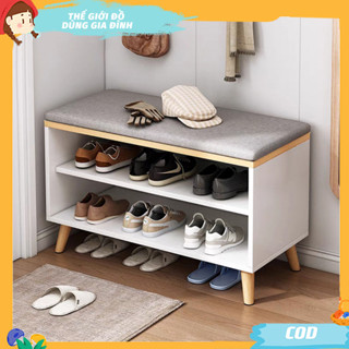 Ghế Thay Giày Có Đệm Ngồi Êm ÁI, Tủ Giày Gỗ MDF Sang Trọng, Kệ Giày Dép Lắp Ghép Hiện Đại