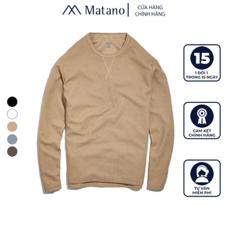 Áo thun dài tay nam trơn MATANO AT061 cổ tròn, form sweater suông, xẻ lai trẻ trung, vải len tổ ong thoáng mát, co giãn