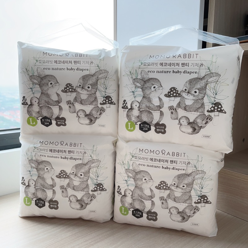 Xả kho bỉm nội địa date 2025[Nội địa Hàn -Air] Bỉm quần Momo Rabbit Eco Nature Baby Diaper L26/XL22/XXL18