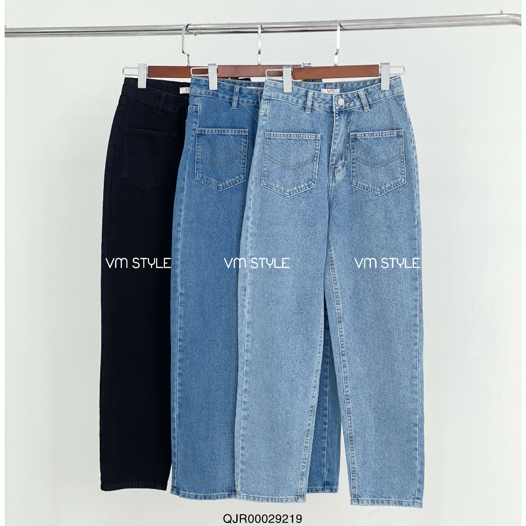 Quần jean rộng nữ VMSTYLE trơn lưng cao 2 túi hộp trước 265 QJR00029