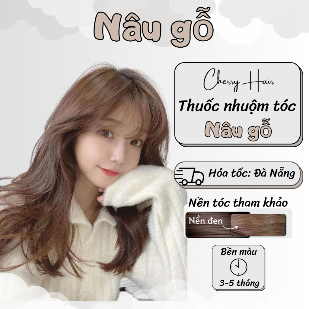 Thuốc Nhuộm Tóc Màu NÂU GỖ Thuốc nhuộm Tóc chính hãng tặng kèm Oxy + Bao Tay, Cherry_Hair