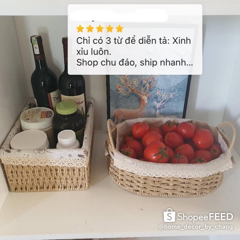 Giỏ mây chụp ảnh sản phẩm decor xinh xắn Hình bầu dục có quai