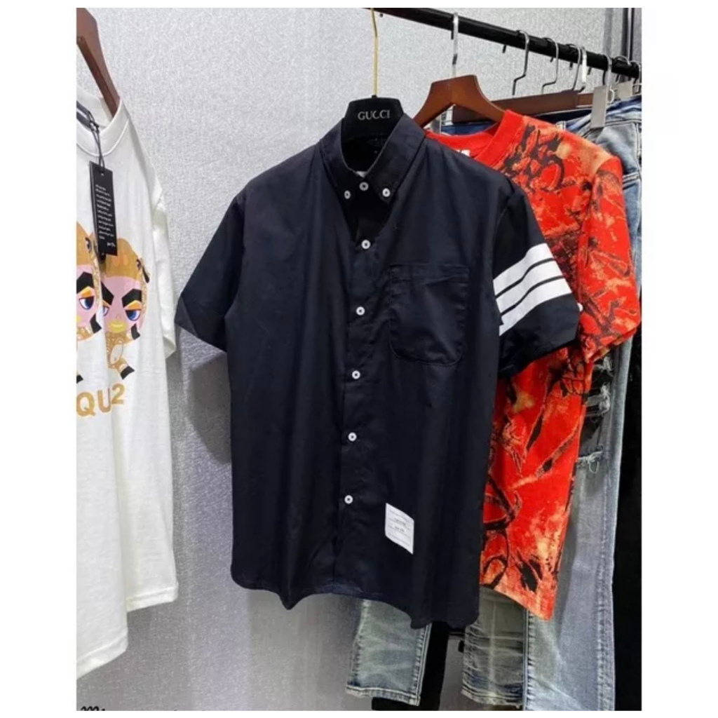 Áo Sơ Mi Thom Đen Trơn Ngắn Tay Vải Cotton Lụa Cao Cấp | BigBuy360 - bigbuy360.vn