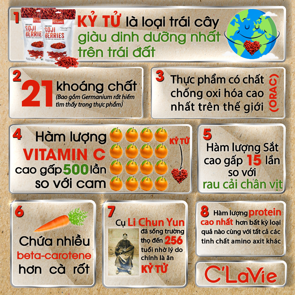 Kỷ tử hữu cơ C'LaVie 170g (34g x 5 gói) - Kỷ tử đỏ