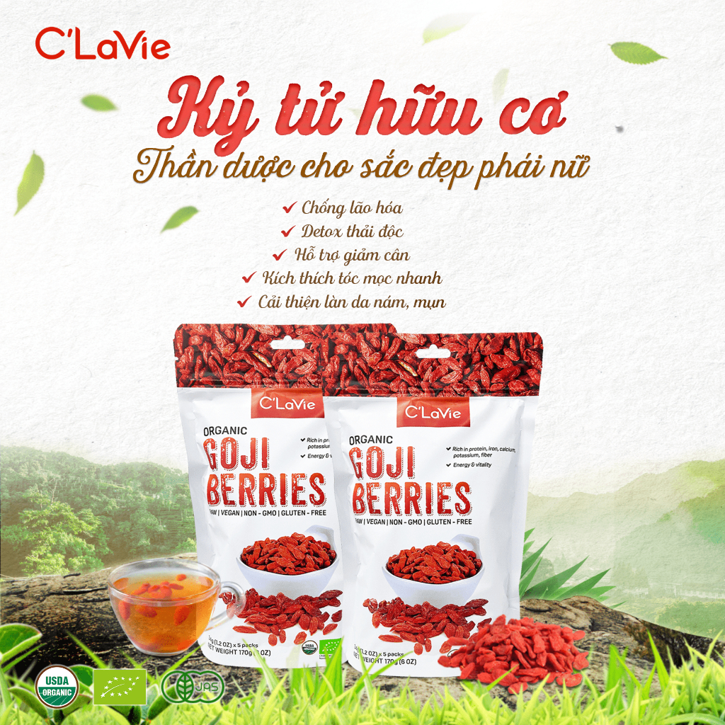 Kỷ tử hữu cơ C'LaVie 170g (34g x 5 gói) - Kỷ tử đỏ