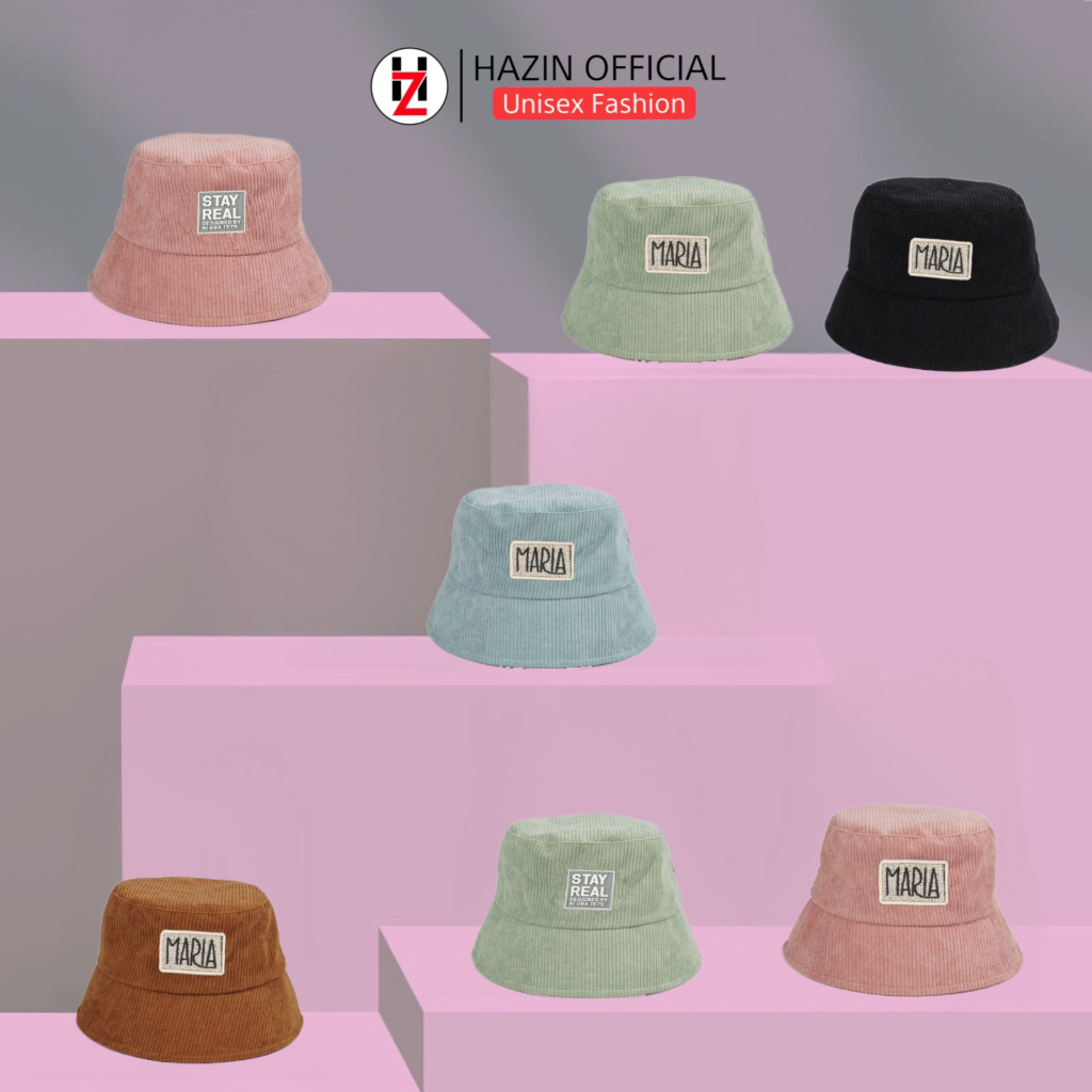 Mũ bucket HAZIN thêu chữ Maria vành nón cụp nhung nhiều màu phong cách Unisex phù hợp cả nam nữ