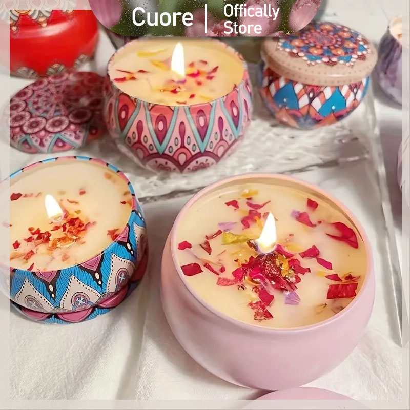 「Cuorelife」Set Nến Thơm Hoa Khô Hộp Đựng Quà Tặng Bộ Nến Quà Tặng