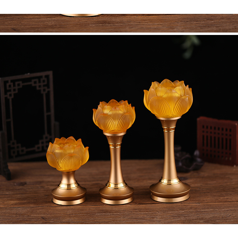 Cặp đèn thờ, đèn ban thờ thờ lưu ly liên hoa LED phật bà thân hợp kim cao cấp - Mẫu mới, đủ size