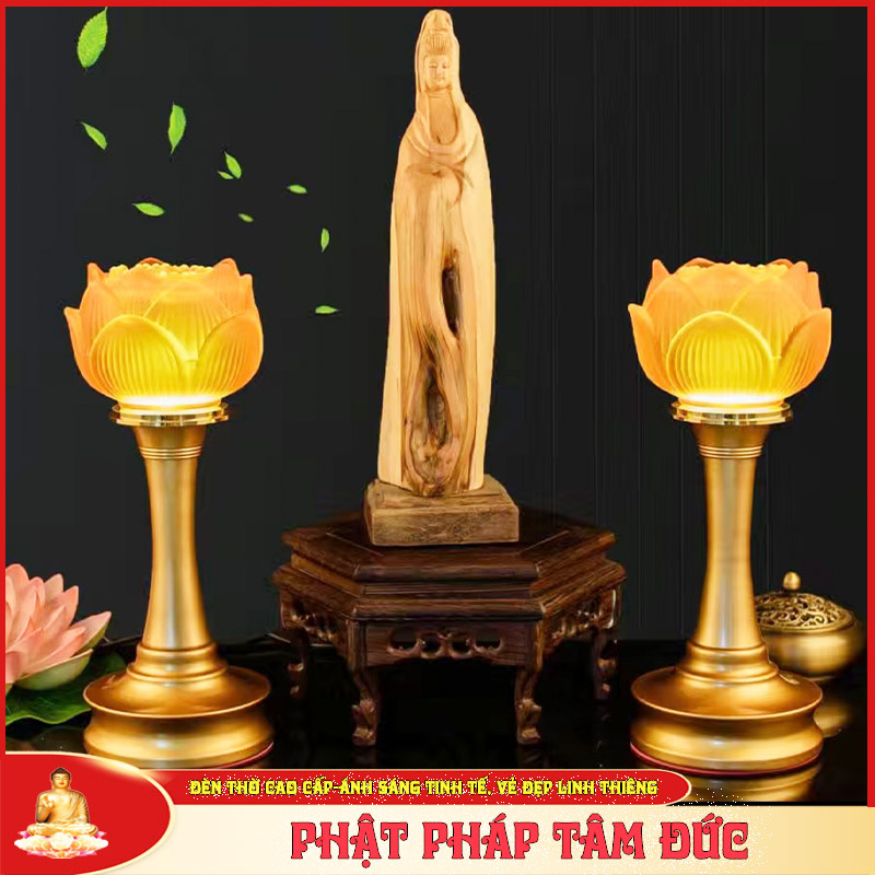 Cặp đèn thờ, đèn ban thờ thờ lưu ly liên hoa LED phật bà thân hợp kim cao cấp - Mẫu mới, đủ size