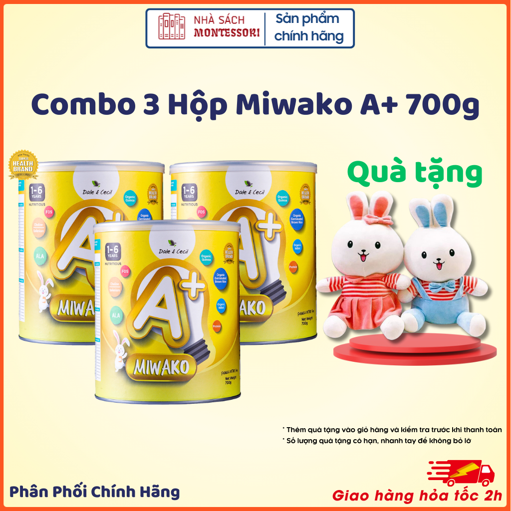 Sữa Công Thức Hạt Thực Vật Hữu Cơ MIWAKO A+ 700gr vị Vani x 3 hộp (2,1kg) - Nhà sách Montessori