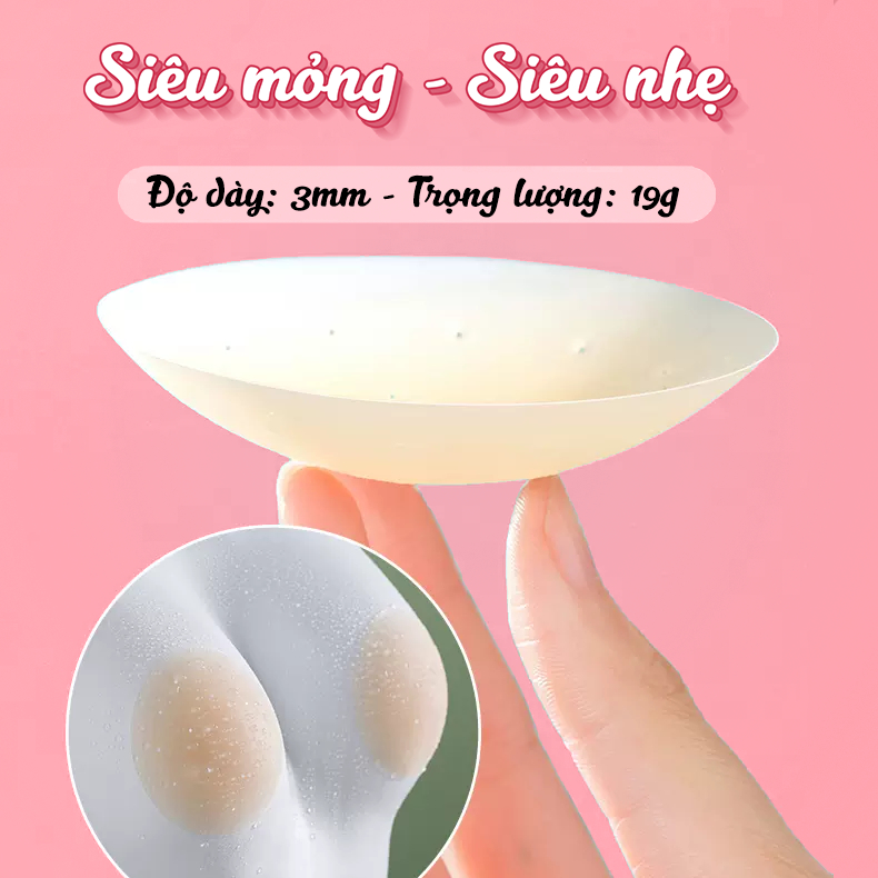 Miếng dán ngực thoáng khí silicone cao cấp siêu mỏng dính Ova Nipple Pad, rộng 8cm, lót che đầu ti không lộ viền nhũ hoa