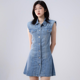 Váy bò đệm vai cài cúc Halter DRESS
