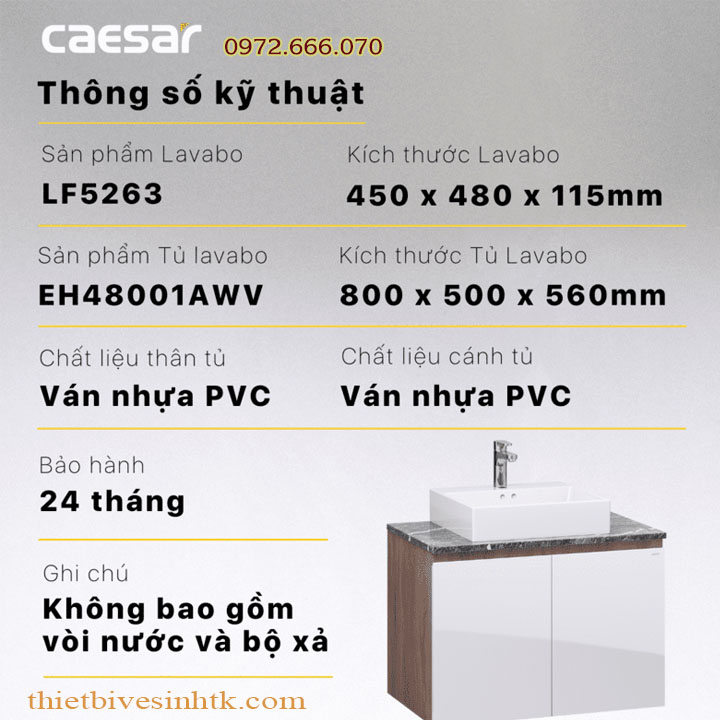 Lavabo và tủ treo tường của Caesar  LF5263 - EH48001AWV