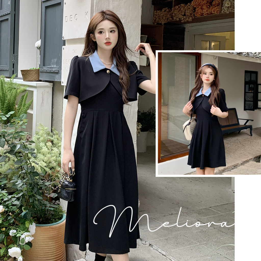 Đầm 2 dây kèm áo khoác cổ xanh ngắn tay dáng ngắn dài cá tính khí chất phong cách ulzanâaa