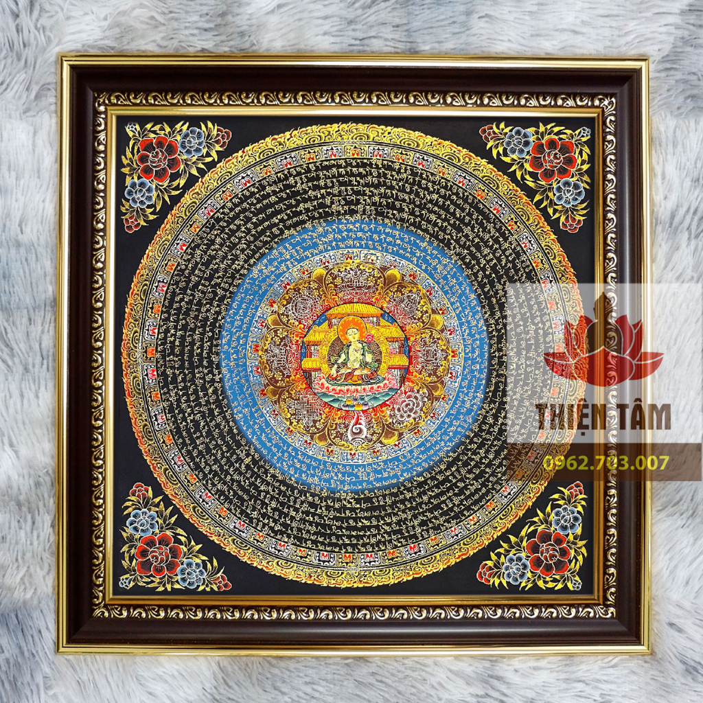 Tranh Tara Trắng  Mandala 36x36cm bằng vải phủ bóng, khung composite xịn xò