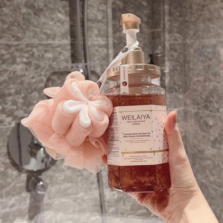 Sữa tắm nước hoa trắng da Weilaiya, tinh chất hoa hồng Damask và hoa trà Niacinamide 450ml, hàng chính hãng
