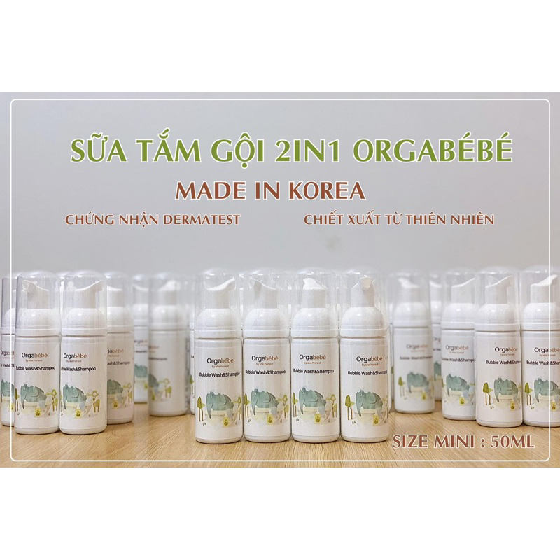 ( Chính Hãng ) Sữa tắm gội 2 in 1 Orgabebe hữu cơ Hàn Quốc size mini 50ml