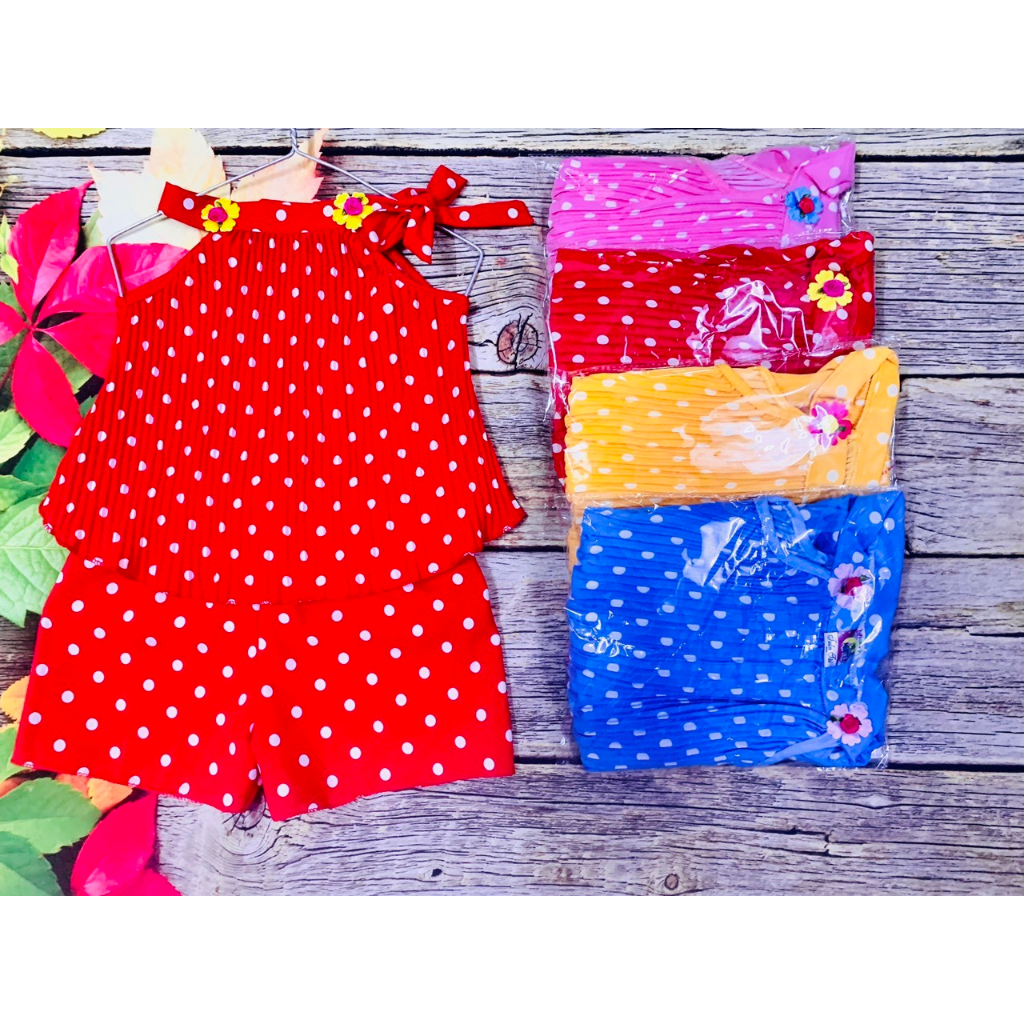 Bộ Lụa Xếp Li Cột Dây Bé (6-14kg) (giao màu ngẫu nhiên)