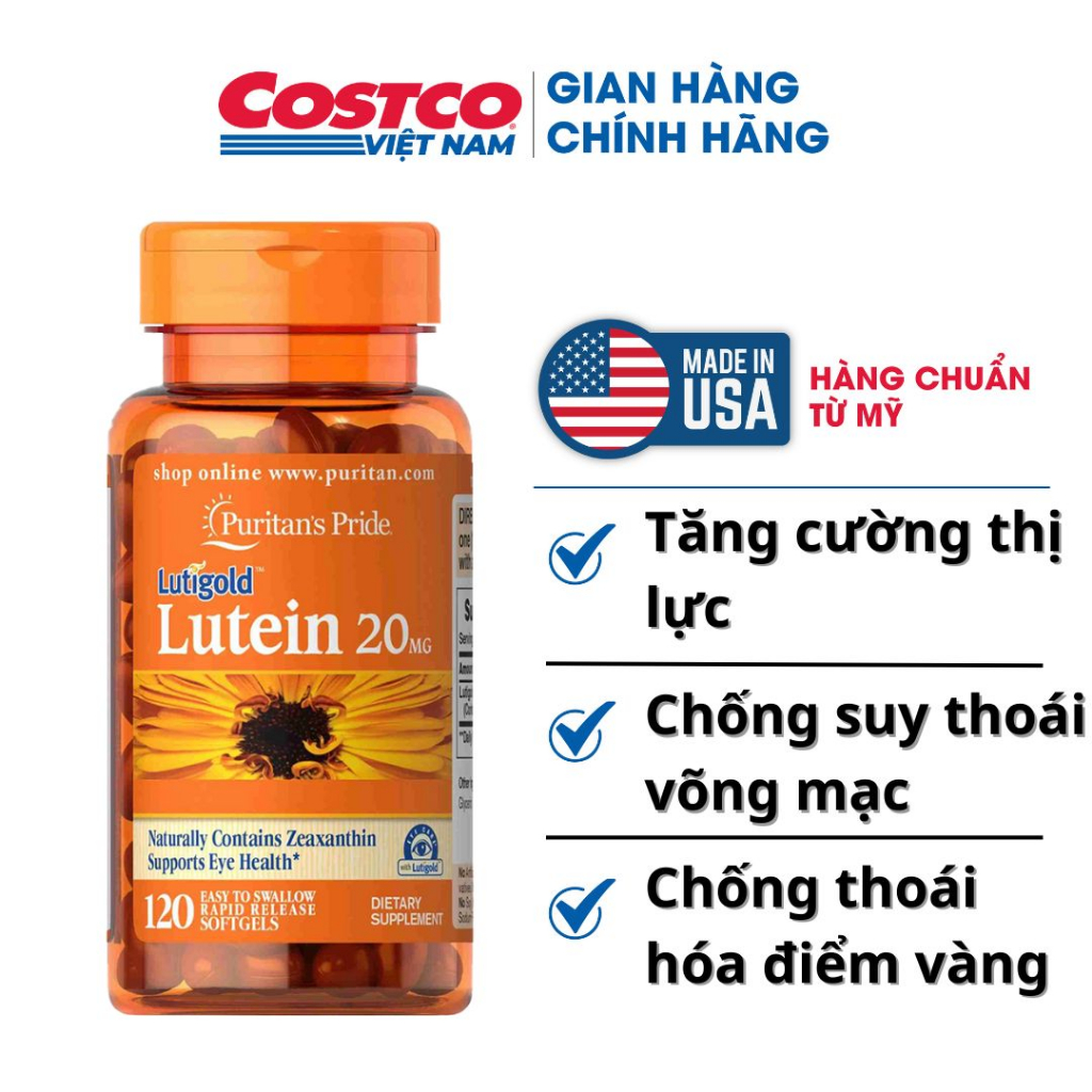 Viên uống Luitigold Lutein 20mg 60-120 viên tăng cường thị lực Puritan's Pride chống ánh sáng xanh cho mắt của Mỹ