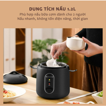 Nồi Cơm Điện Mini GODWELL 1,2L Đa Năng Nấu Hầm Súp Cháo Tráng Chống Dính Không Sợ Tróc, An Toàn Cho Sức Khỏe