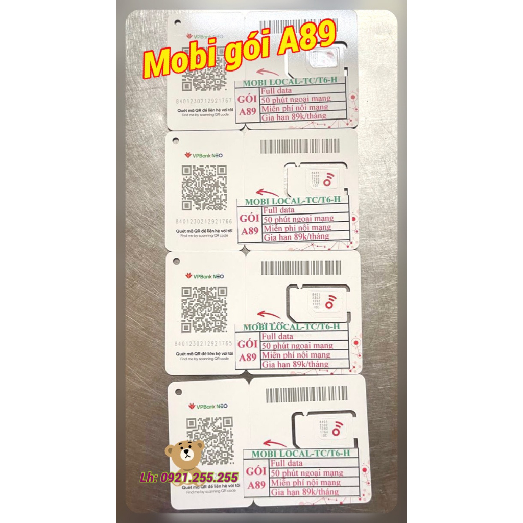 Sim 4G MOBI gói A89, miễn phí nghe gọi, xài mạng 4GB/ngày!!